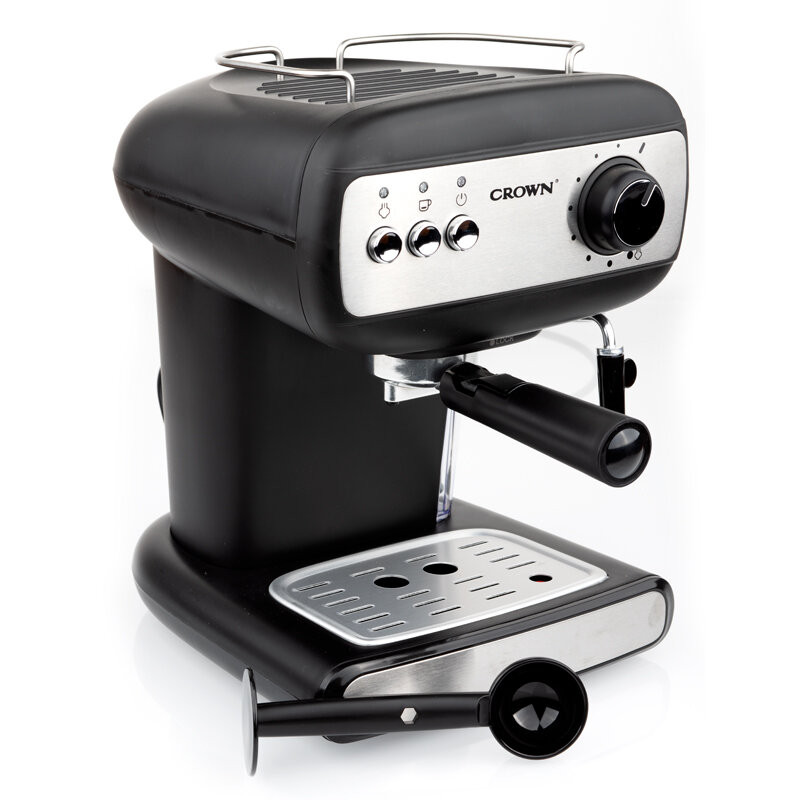Espressoare Crown CEM-1525, 850W, 15 bar, 1.2 l, Încălzire cești, Abur, Rezervor mobil, Disc cremă, Negru