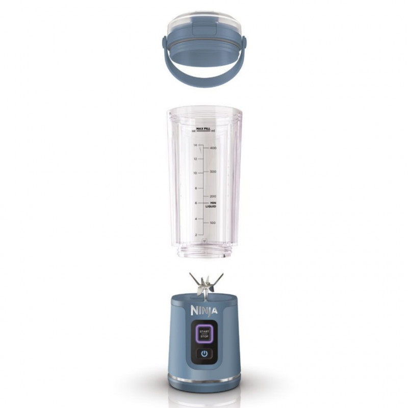 Blender portabil Ninja Blast BC151EUNV, 7,4 W, 530 ml, 6 lame din otel, Zdrobire gheata, Pana la 10 cicluri, Fara BPA, USB-C, Albastru