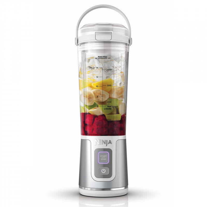 Blender portabil Ninja Blast BC151EUWH, 7.4W, 530 ml, Lama din otel cu 6 lame, Zdrobire gheata, Până la 10 cicluri, Fara BPA, USB-C, Alb