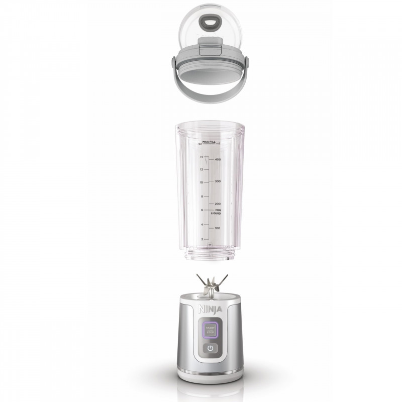 Blender portabil Ninja Blast BC151EUWH, 7.4W, 530 ml, Lama din otel cu 6 lame, Zdrobire gheata, Până la 10 cicluri, Fara BPA, USB-C, Alb