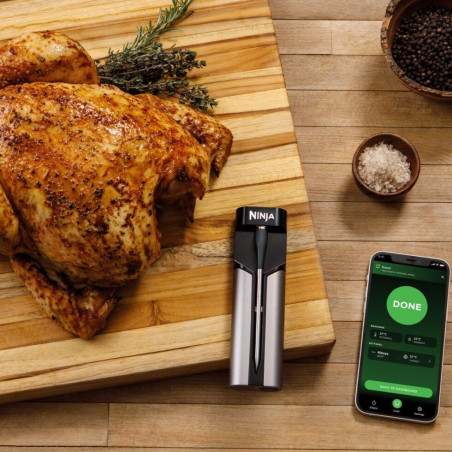 Termometru de bucătărie Ninja ProChef WP100EU, Bluetooth, aplicație mobilă, senzor de temperatură interioară și ambientală, până la 370C, negru/argintiu