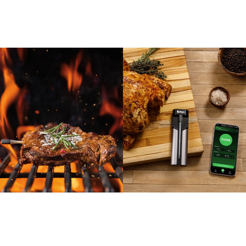 Termometru de bucătărie Ninja ProChef WP100EU, Bluetooth, aplicație mobilă, senzor de temperatură interioară și ambientală, până la 370C, negru/argintiu