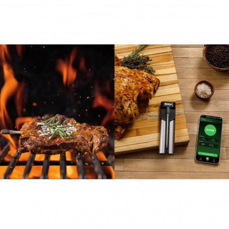 Termometru de bucătărie Ninja ProChef WP100EU, Bluetooth, aplicație mobilă, senzor de temperatură interioară și ambientală, până la 370C, negru/argintiu
