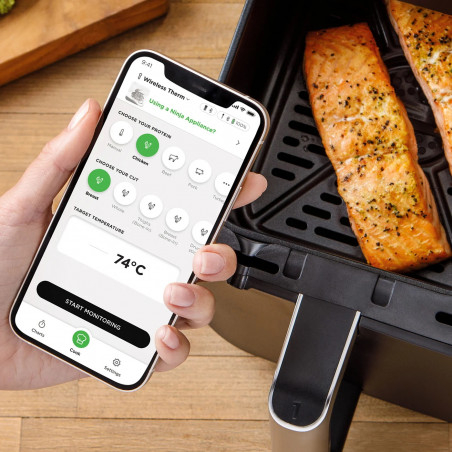 Termometru de bucătărie Ninja ProChef WP100EU, Bluetooth, aplicație mobilă, senzor de temperatură interioară și ambientală, până la 370C, negru/argintiu