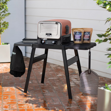 Masa pentru gratar Ninja Woodfire 4718J800EUUK, 107x86x66 cm, Reglabila, Suport lateral, Negru