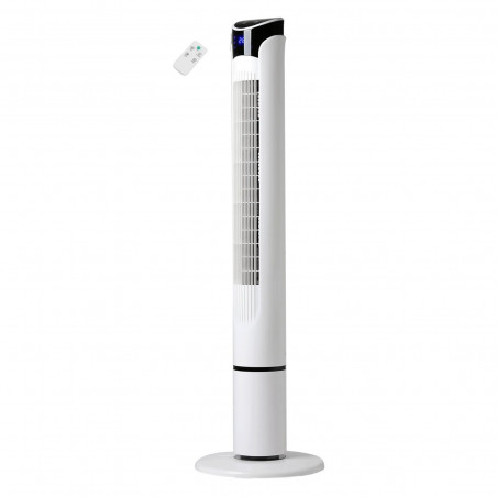 Ventilator Tower Elite ETTF-0332, 45W, 100 cm, Temporizator, 3 viteze, Afișaj LED, Telecomandă, Alb