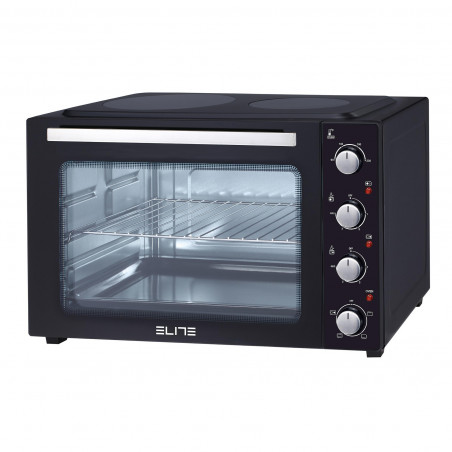 Cuptor electric cu plita ceramica Elite EMO-2511, 4300W, 48 L, 2 plite, 4 incalzitoare, 90-230°C, Timer 30 min, Negru