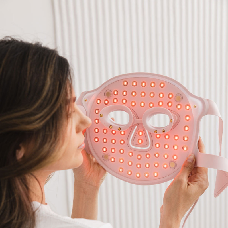 Mască de față pentru fototerapie Beautifly Aura Glam, 220 lumini LED, regenerare de colagen și efect anti-îmbătrânire, 3 intensități, răcire, USB-C, roz