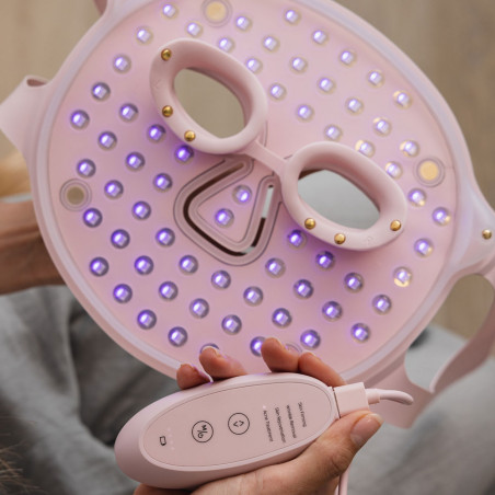 Mască de față pentru fototerapie Beautifly Aura Glam, 220 lumini LED, regenerare de colagen și efect anti-îmbătrânire, 3 intensități, răcire, USB-C, roz