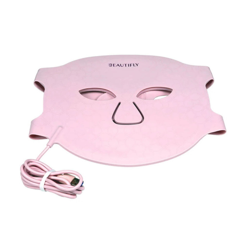 Mască de față pentru fototerapie Beautifly Aura Glam, 220 lumini LED, regenerare de colagen și efect anti-îmbătrânire, 3 intensități, răcire, USB-C, roz