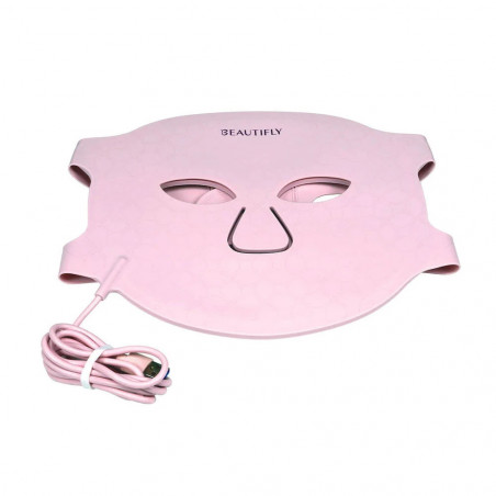 Mască de față pentru fototerapie Beautifly Aura Glam, 220 lumini LED, regenerare de colagen și efect anti-îmbătrânire, 3 intensități, răcire, USB-C, roz