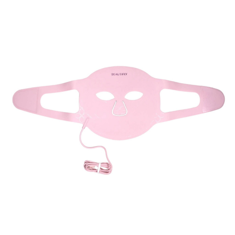 Mască de față pentru fototerapie Beautifly Aura Glam, 220 lumini LED, regenerare de colagen și efect anti-îmbătrânire, 3 intensități, răcire, USB-C, roz
