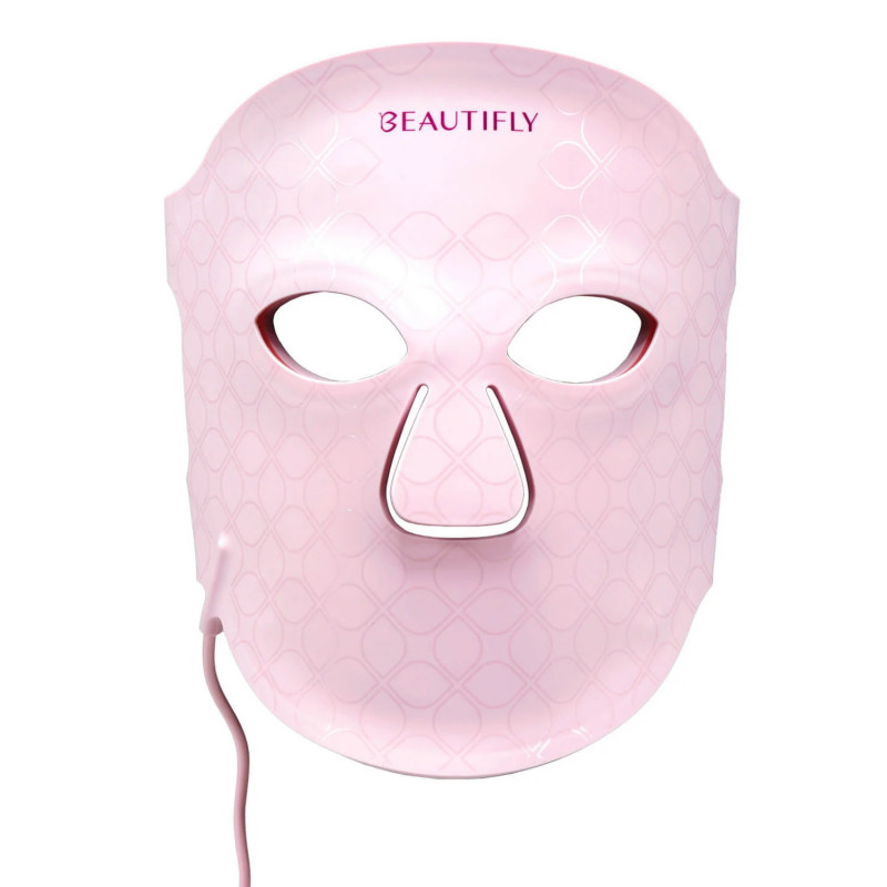 Mască de față pentru fototerapie Beautifly Aura Glam, 220 lumini LED, regenerare de colagen și efect anti-îmbătrânire, 3 intensități, răcire, USB-C, roz