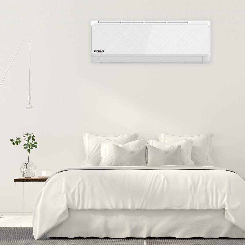 Aparat de aer conditionat inverter Finlux 12LIE55BE, 12000 BTU, 30 m², Incalzire exterior, Suflare 4D, Functionare la -25°C, Alb