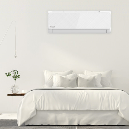 Aparat de aer conditionat inverter Finlux 12LIE55BE, 12000 BTU, 30 m², Incalzire exterior, Suflare 4D, Functionare la -25°C, Alb