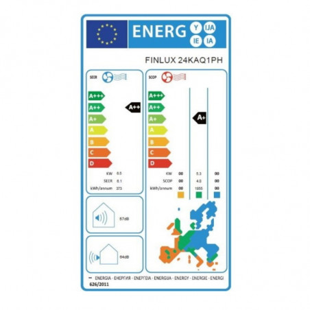 Aparat aer conditionat coloana Finlux 24KAQ1PH, 24000 BTU, A++, 55 m², R32, Dezumidificare 3l/h, Alb