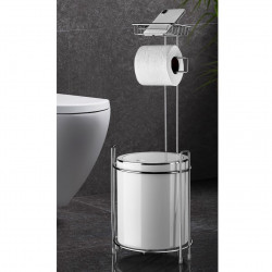 Suport pentru toaletă cu coș Metalife AK-755B, Pentru coș, hârtie și telefon, Inox/cromo