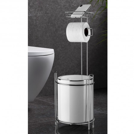 Suport pentru toaletă cu coș Metalife AK-755B, Pentru coș, hârtie și telefon, Inox/cromo