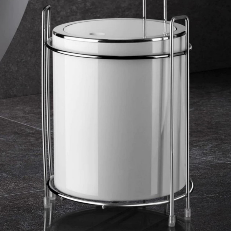 Suport pentru toaletă cu coș Metalife AK-755B, Pentru coș, hârtie și telefon, Inox/cromo