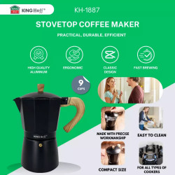 Cafetiera moka Kinghoff KH 1887, 9 cesti, 450 ml, Aluminiu, Inductie, Negru