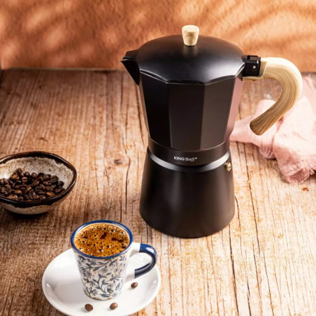 Cafetiera moka Kinghoff KH 1887, 9 cesti, 450 ml, Aluminiu, Inductie, Negru