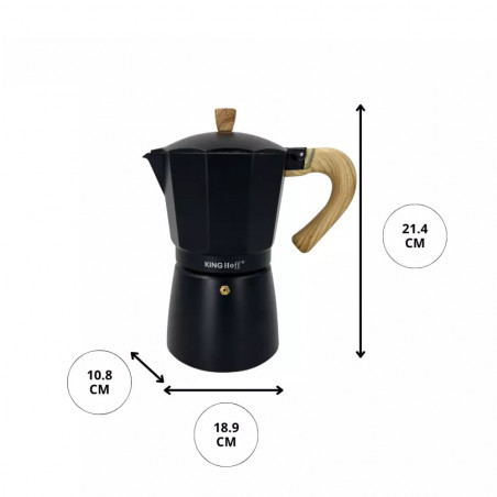 Cafetiera moka Kinghoff KH 1887, 9 cesti, 450 ml, Aluminiu, Inductie, Negru