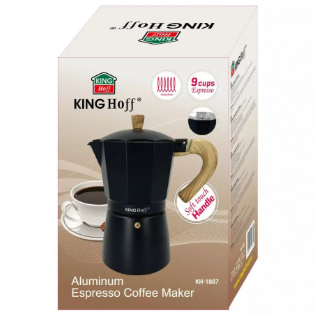 Cafetiera moka Kinghoff KH 1887, 9 cesti, 450 ml, Aluminiu, Inductie, Negru