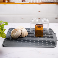 Uscator de vase din silicon KH 1905, 46x40 cm, Suprafata antiderapanta, Marginea de scurgere, Rulare, Gri