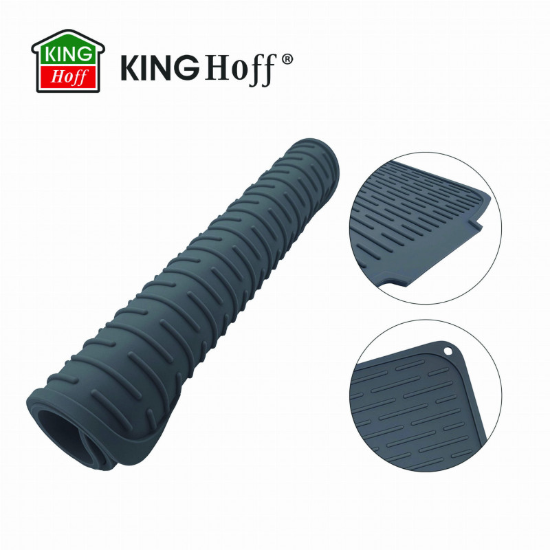 Uscator de vase din silicon KH 1905, 46x40 cm, Suprafata antiderapanta, Marginea de scurgere, Rulare, Gri