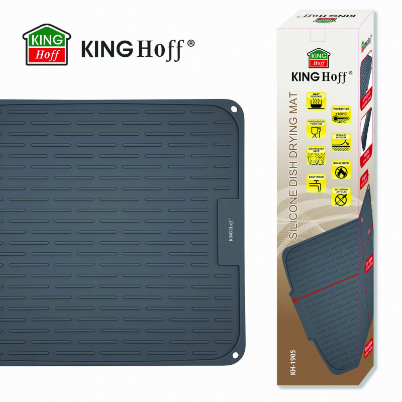 Uscator de vase din silicon KH 1905, 46x40 cm, Suprafata antiderapanta, Marginea de scurgere, Rulare, Gri