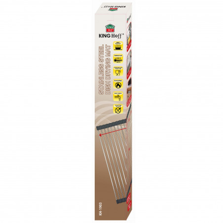 Uscator pentru vase pliabil Kinghoff KH 1903, 45x32 cm, Rezistent la coroziune, Margini din silicon, Antiderapant, Pliabil, Inox/gri