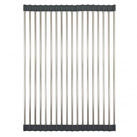 Uscator pentru vase pliabil Kinghoff KH 1903, 45x32 cm, Rezistent la coroziune, Margini din silicon, Antiderapant, Pliabil, Inox/gri