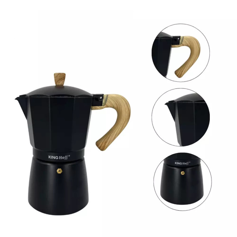 Cafetiera moka Kinghoff KH 1888, 12 cesti, 600 ml, Aluminiu, Inductie, Negru