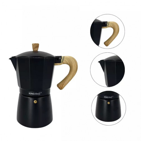 Cafetiera moka Kinghoff KH 1888, 12 cesti, 600 ml, Aluminiu, Inductie, Negru