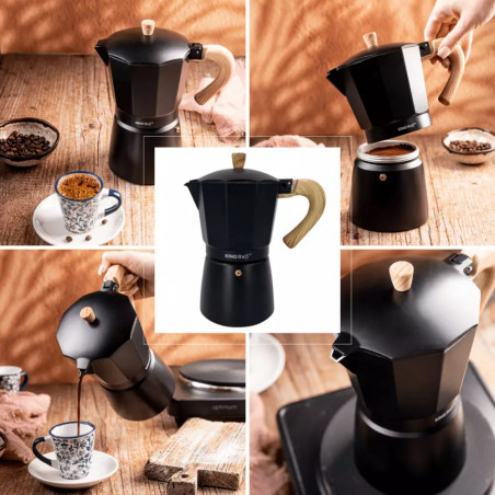 Cafetiera moka Kinghoff KH 1888, 12 cesti, 600 ml, Aluminiu, Inductie, Negru