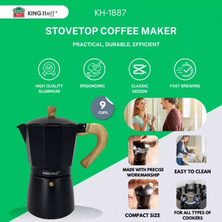 Cafetiera moka Kinghoff KH 1888, 12 cesti, 600 ml, Aluminiu, Inductie, Negru