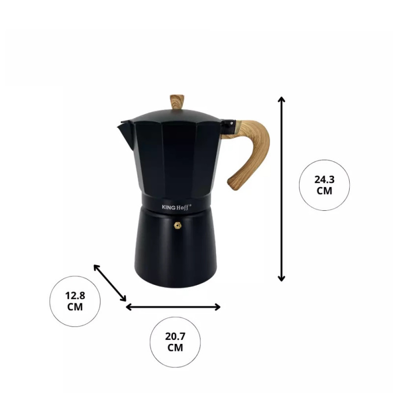 Cafetiera moka Kinghoff KH 1888, 12 cesti, 600 ml, Aluminiu, Inductie, Negru