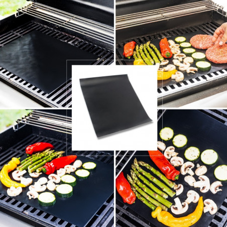 Set 3 paduri pentru copt Kinghoff KH 1920, Pentru gratar, Strat antiaderent PTFE, 40x33 cm, Rezistent la 200°C, Negru