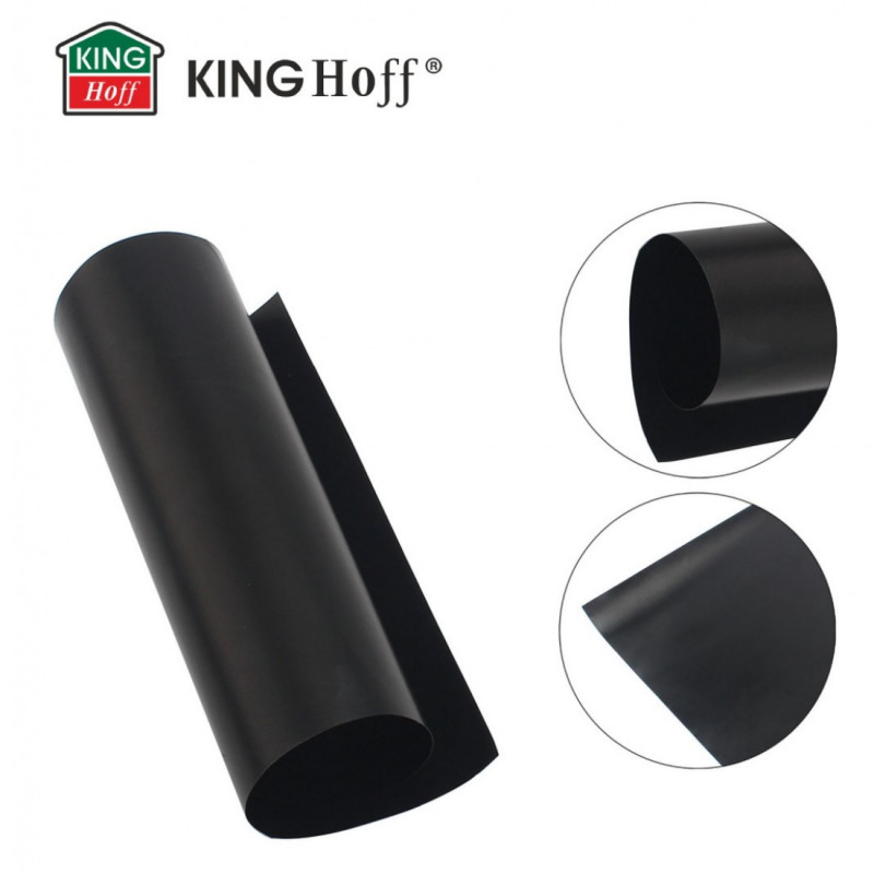 Set 3 paduri pentru copt Kinghoff KH 1920, Pentru gratar, Strat antiaderent PTFE, 40x33 cm, Rezistent la 200°C, Negru