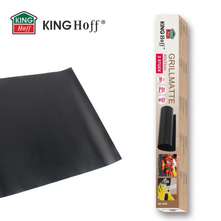 Set 3 paduri pentru copt Kinghoff KH 1920, Pentru gratar, Strat antiaderent PTFE, 40x33 cm, Rezistent la 200°C, Negru