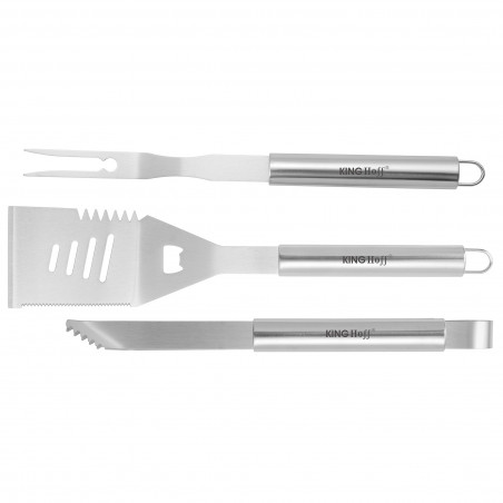 Set 3 ustensile pentru gratar Kinghoff KH 1919, Spatula, Furculita, Furculita, Otel inoxidabil, Inox