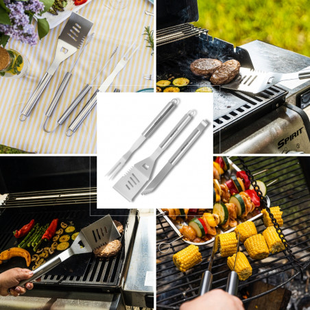 Set 3 ustensile pentru gratar Kinghoff KH 1919, Spatula, Furculita, Furculita, Otel inoxidabil, Inox