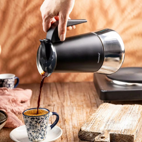 Cafetieră moca Klausberg KB 7847, 12 cesti, 600 ml, Otel inoxidabil, Inductie, Negru/Inox