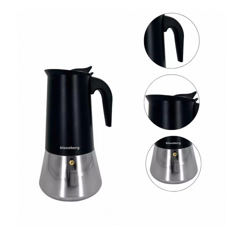 Cafetieră moca Klausberg KB 7847, 12 cesti, 600 ml, Otel inoxidabil, Inductie, Negru/Inox