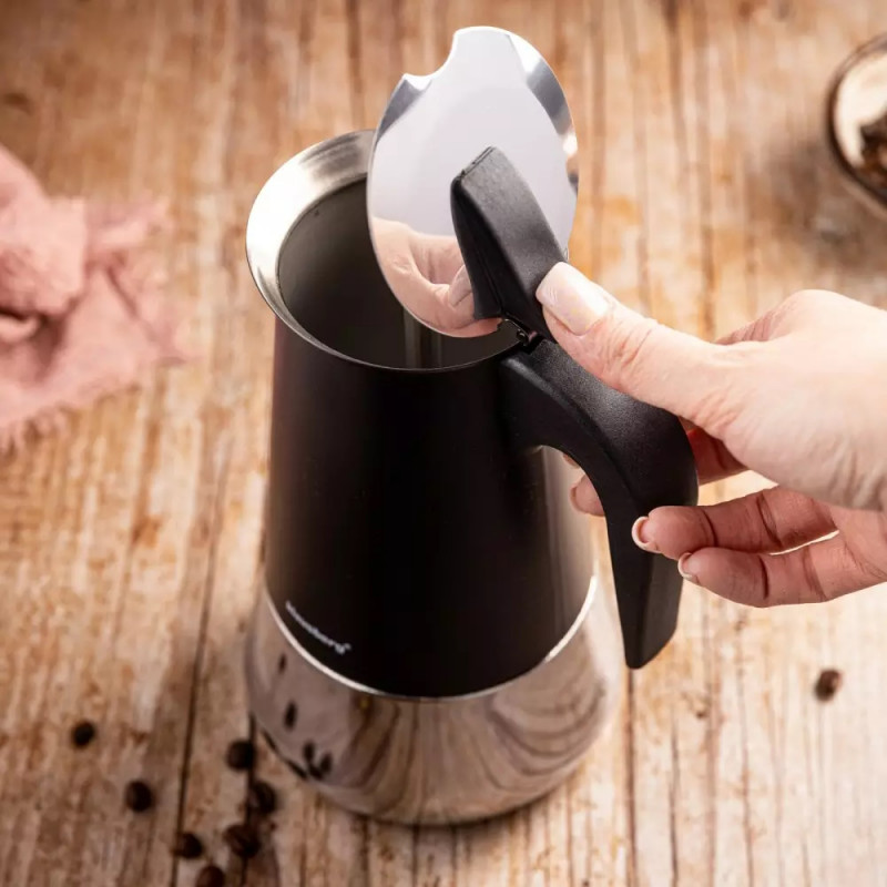 Cafetieră moca Klausberg KB 7847, 12 cesti, 600 ml, Otel inoxidabil, Inductie, Negru/Inox