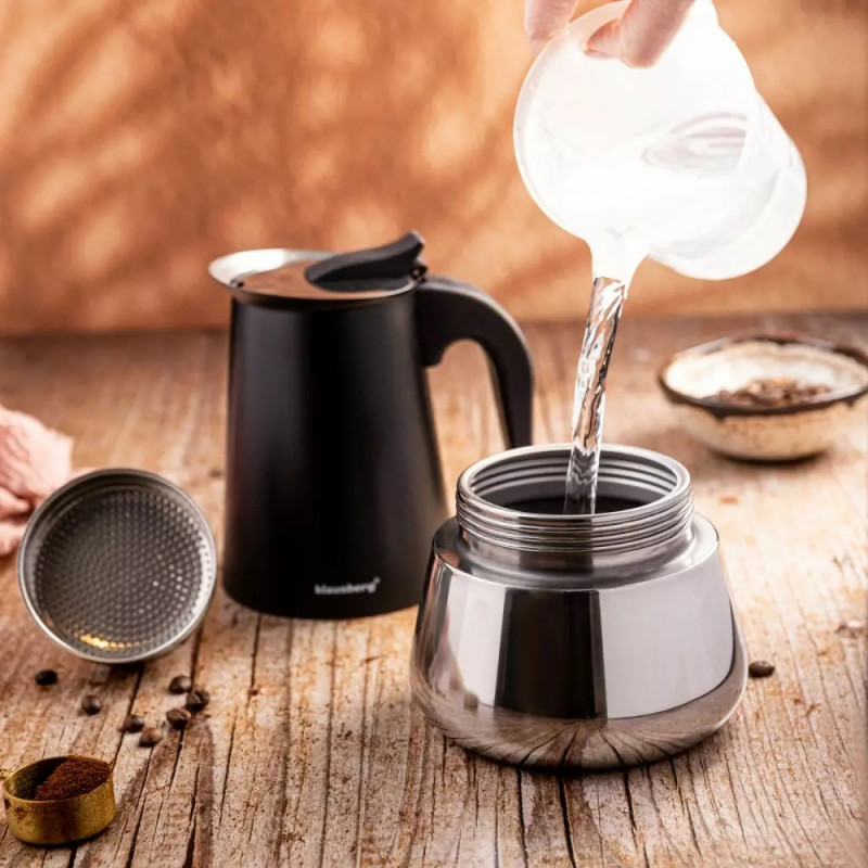 Cafetieră moca Klausberg KB 7847, 12 cesti, 600 ml, Otel inoxidabil, Inductie, Negru/Inox