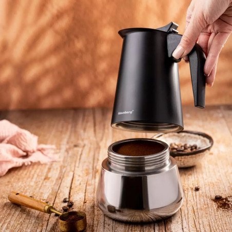 Cafetieră moca Klausberg KB 7847, 12 cesti, 600 ml, Otel inoxidabil, Inductie, Negru/Inox