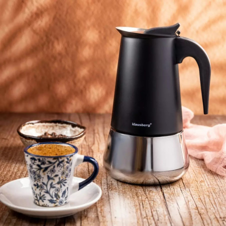 Cafetieră moca Klausberg KB 7847, 12 cesti, 600 ml, Otel inoxidabil, Inductie, Negru/Inox