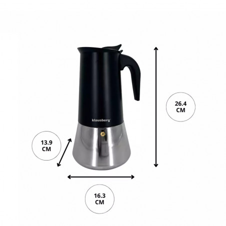 Cafetieră moca Klausberg KB 7847, 12 cesti, 600 ml, Otel inoxidabil, Inductie, Negru/Inox