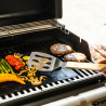 Set 3 ustensile BBQ Kinghoff KH 1918, Spatula, Spatula, Furculita, Manere din lemn, Orificiu pentru agatat, Inox / Maro